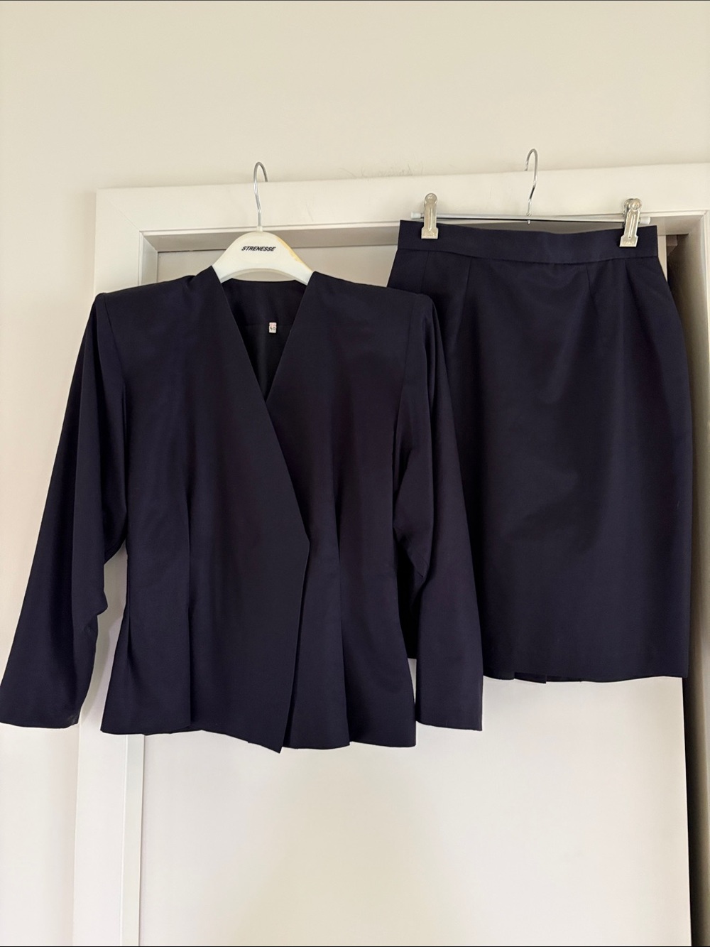 Women's Dark Navy Blazer And Skirt 2PCS Set Classic Professional Style